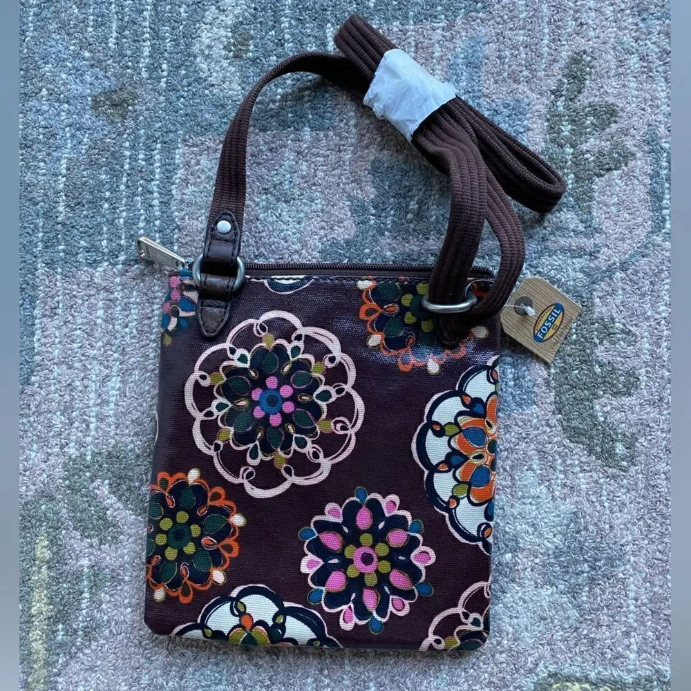 Fossil Round Floral Design Crossbody Purse